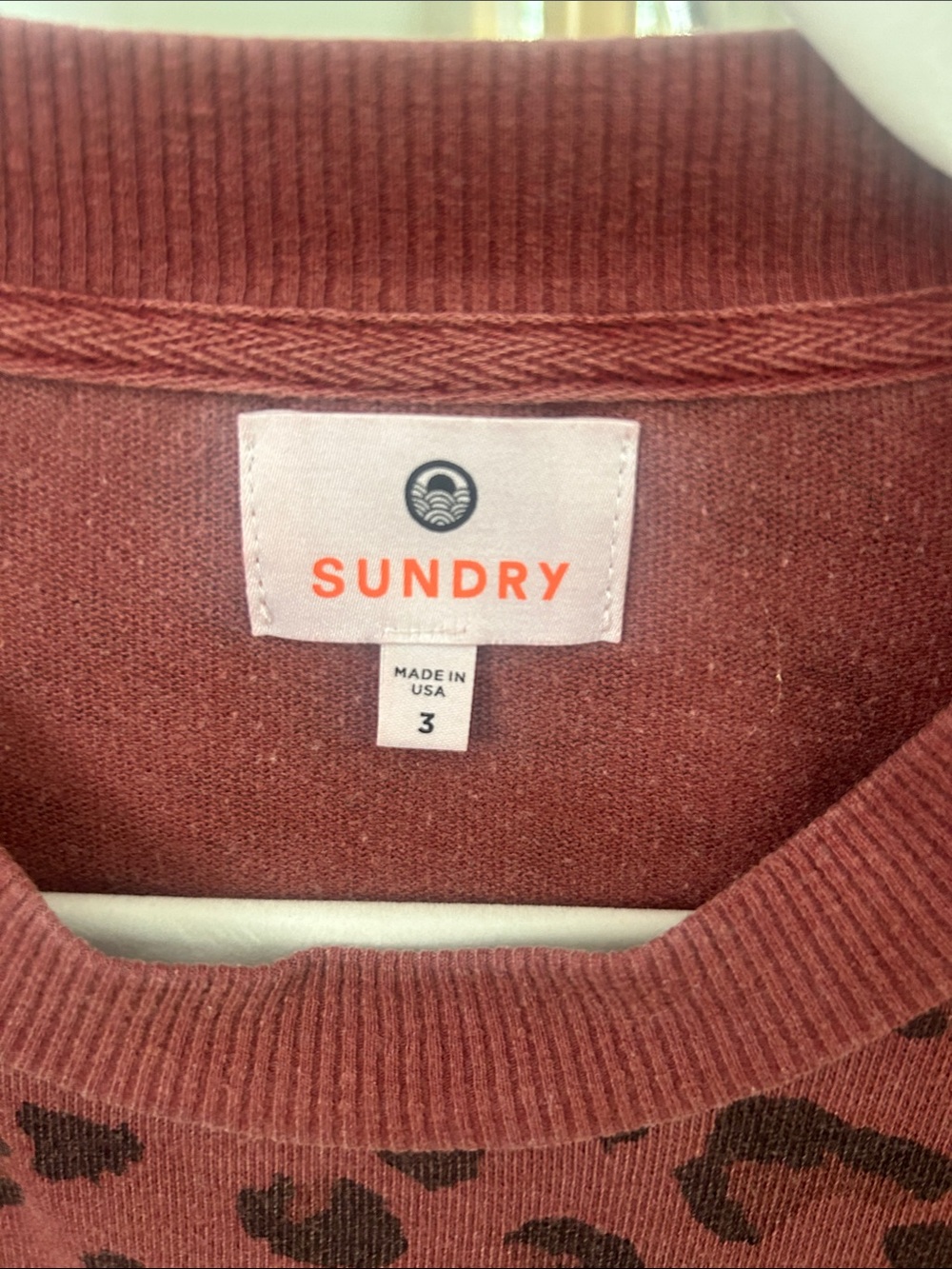 SUNDRY Women's Rust Leopard Print Crewneck Sweater - Picture 2 of 6